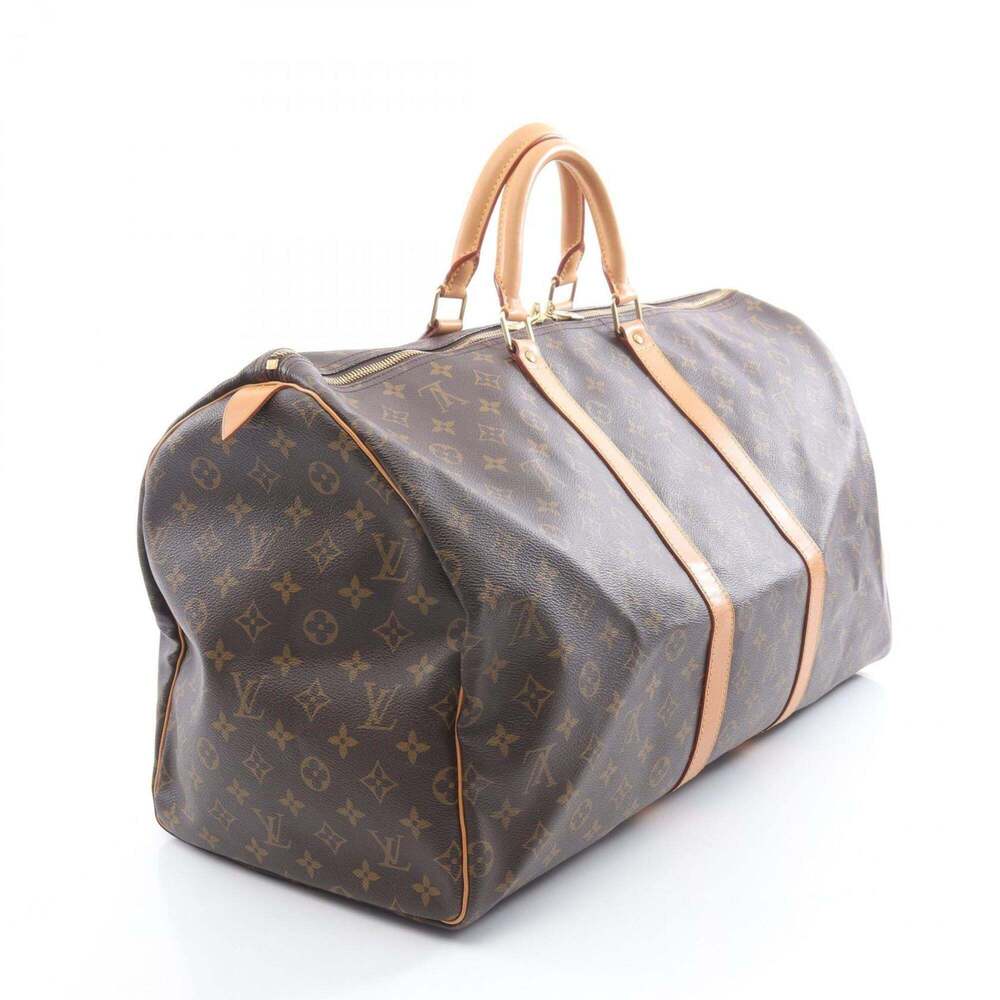 LOUIS VUITTON Authentic Brown Monogram Leather Keepall 55 Boston Bag - Picture 2 of 12